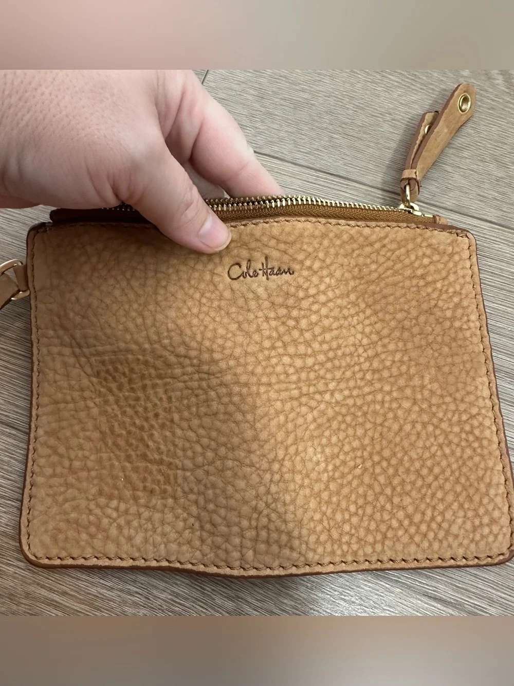 Cole Haan Tan Pebbled Leather Wristlet